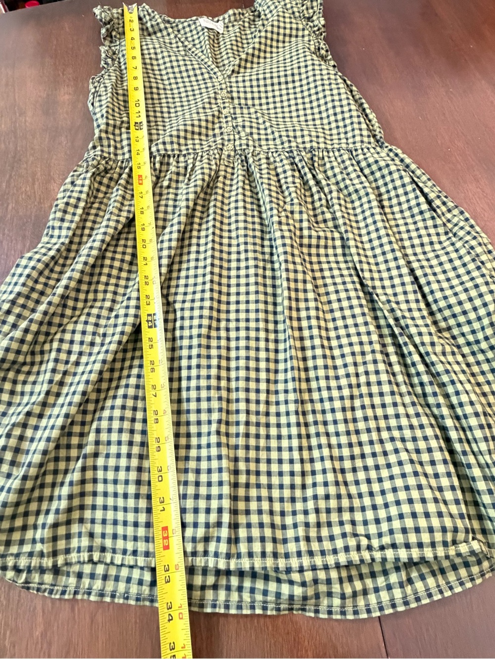 Nation LTD Tegan Ruffled Mini Dress Green Navy Check Pattern 100% Pima Cotton - Picture 11 of 11